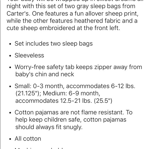 2 pack NWT Carter’s Sleep Sacks size Small (0-3M) - Picture 5 of 5